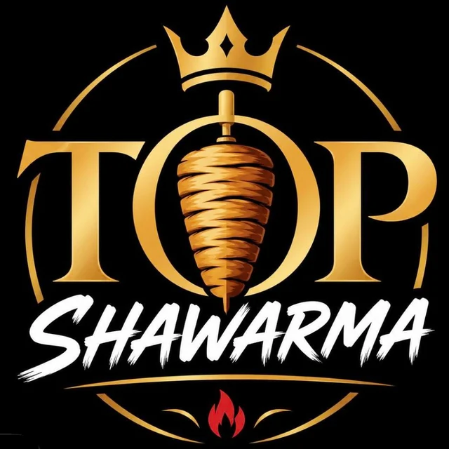 Top Shawarma logo: a gold crown over a shawarma spit
